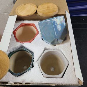 Shinowa Small Succulent Pots - Hexagon Patterns,